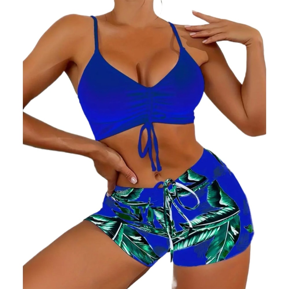 Beach Vacation Bathing Suit With Swimsuit Tummy Control Ruffle Top Shorts Swimwear 0