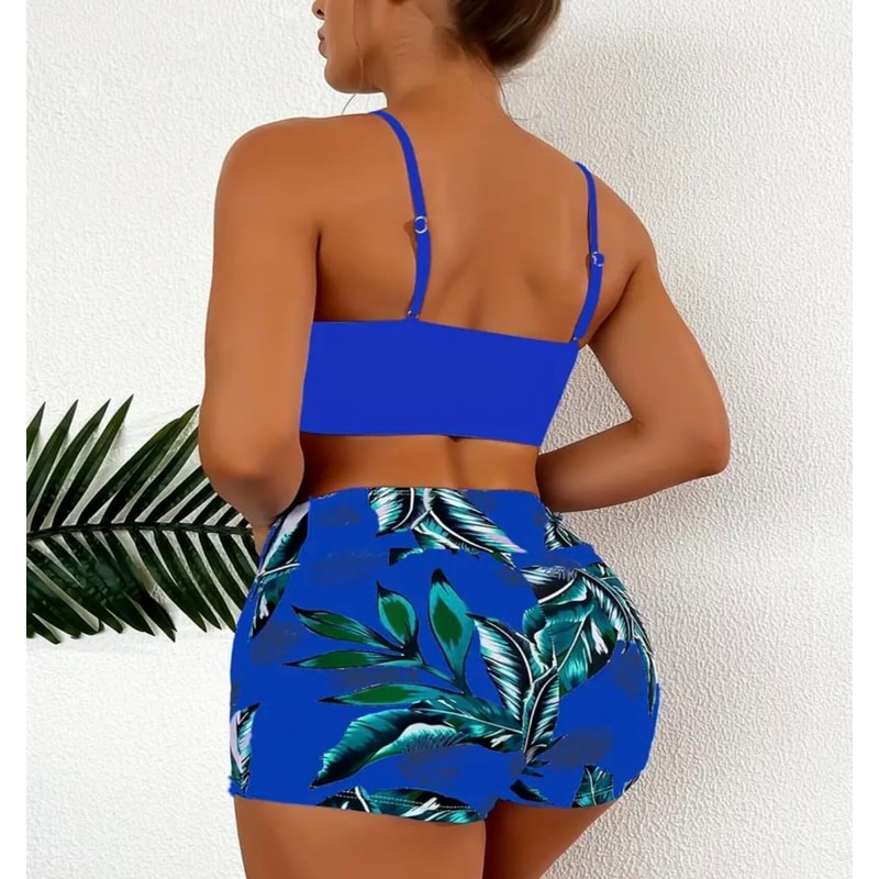 Beach Vacation Bathing Suit With Swimsuit Tummy Control Ruffle Top Shorts Swimwear 1