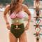 Slimming Bathing Suit Buckle Color Block Stitching Push Up Women Bikini Set Beach Wear 1