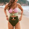 Slimming Bathing Suit Buckle Color Block Stitching Push Up Women Bikini Set Beach Wear 8