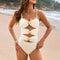 Slimming Bathing Suit Buckle Color Block Stitching Push Up Women Bikini Set Beach Wear 9