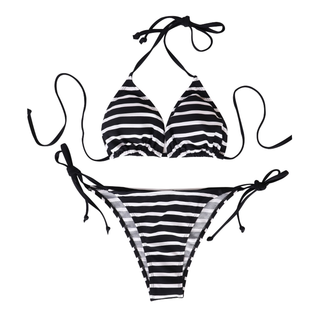 Female Beachwear Summer Bikini Swimsuit, Black And White Striped Beach Set