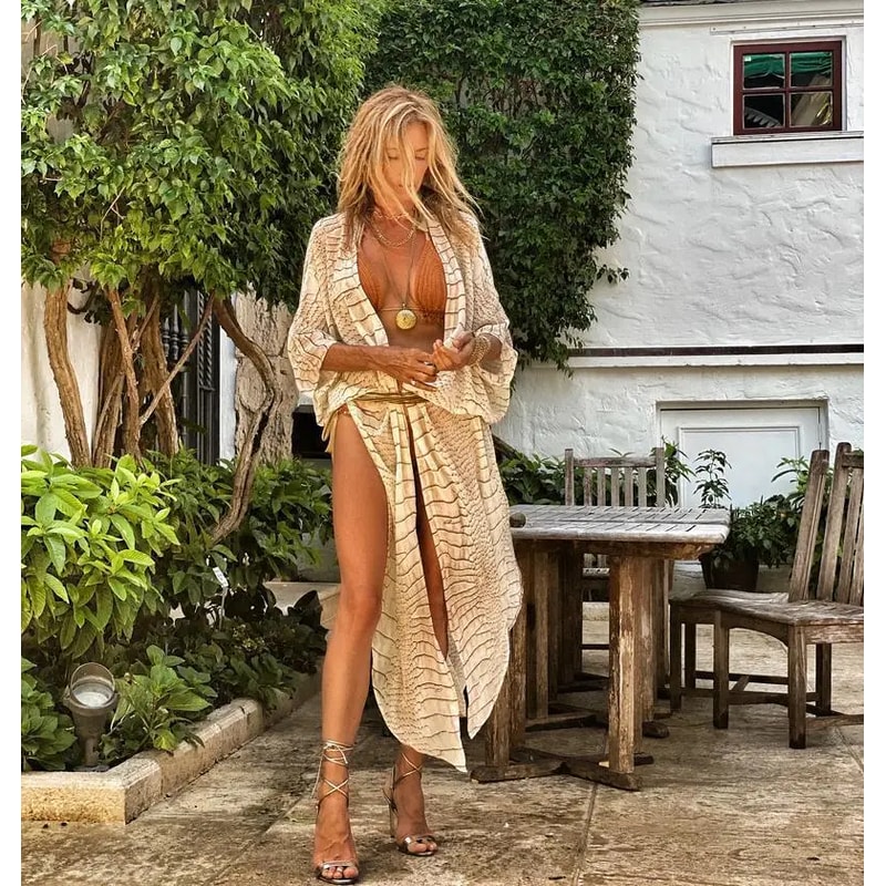 Plus Size Long Cardigan Chiffon Tunic for Women, Sexy Swimwear Cover Up, Holiday Beach Wear