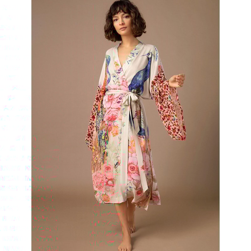 Self Belted Wrap Dresses, Printed Swimsuit Cover Up for Beachwear, Seaside Bathing Suits