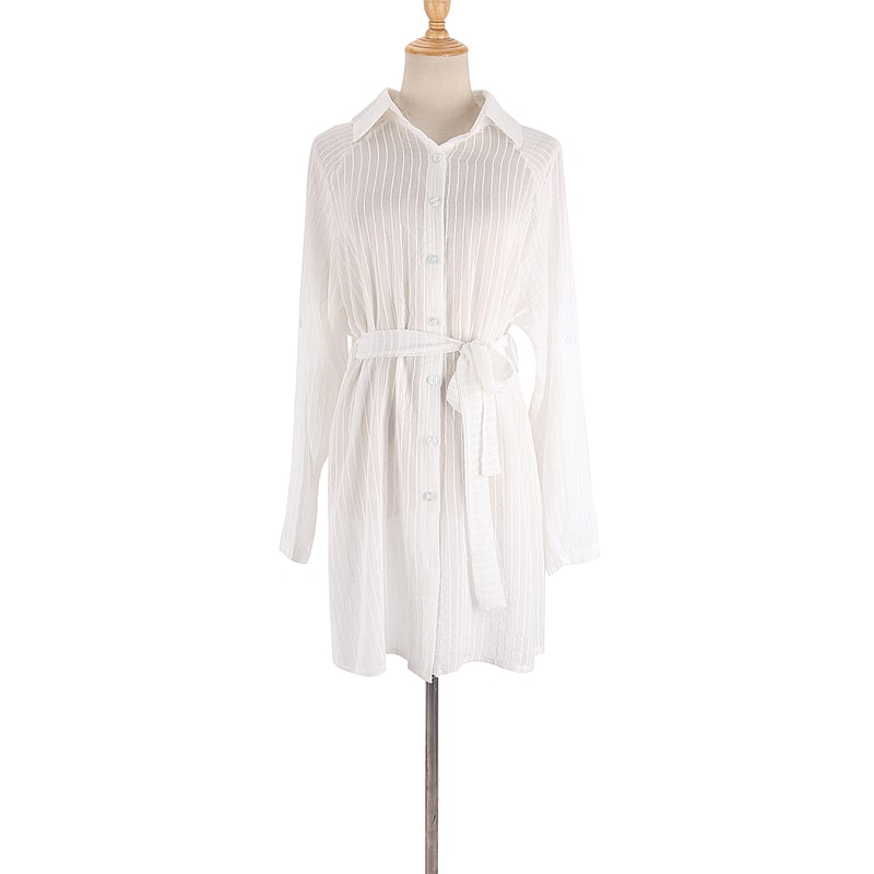 Elegant Self Belted Kimono Dress, Swimsuit Covers for Holiday Beachwear