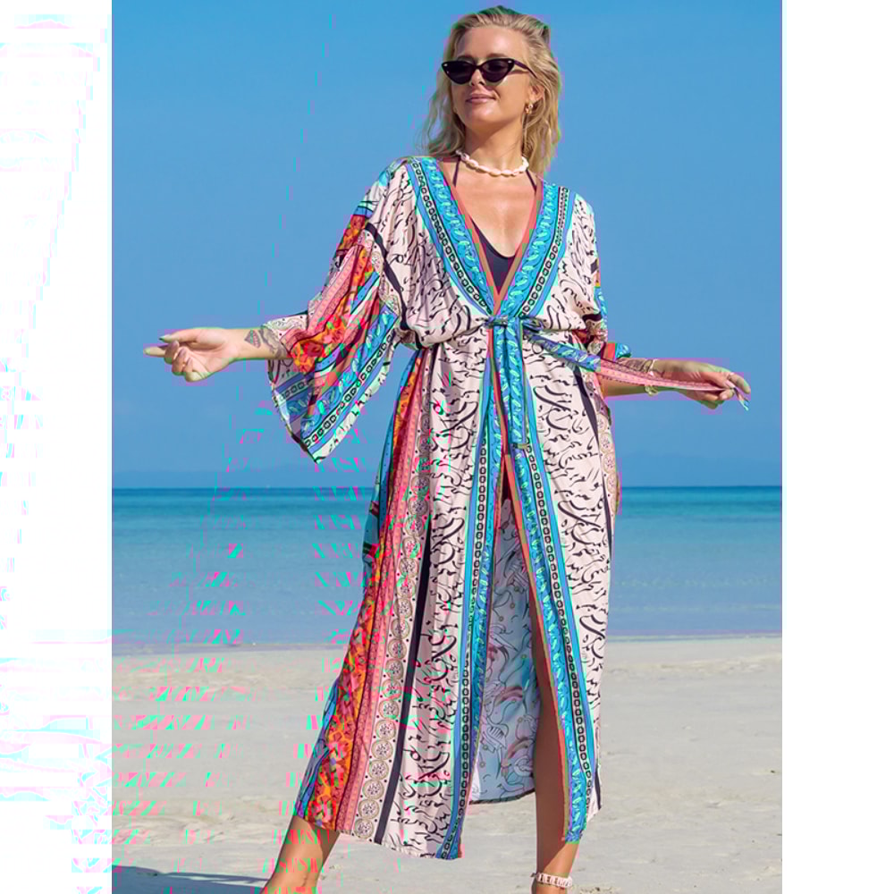 Luxury Beach Outings Belted Swimwear Cape Sea Boho Coverup Long 2