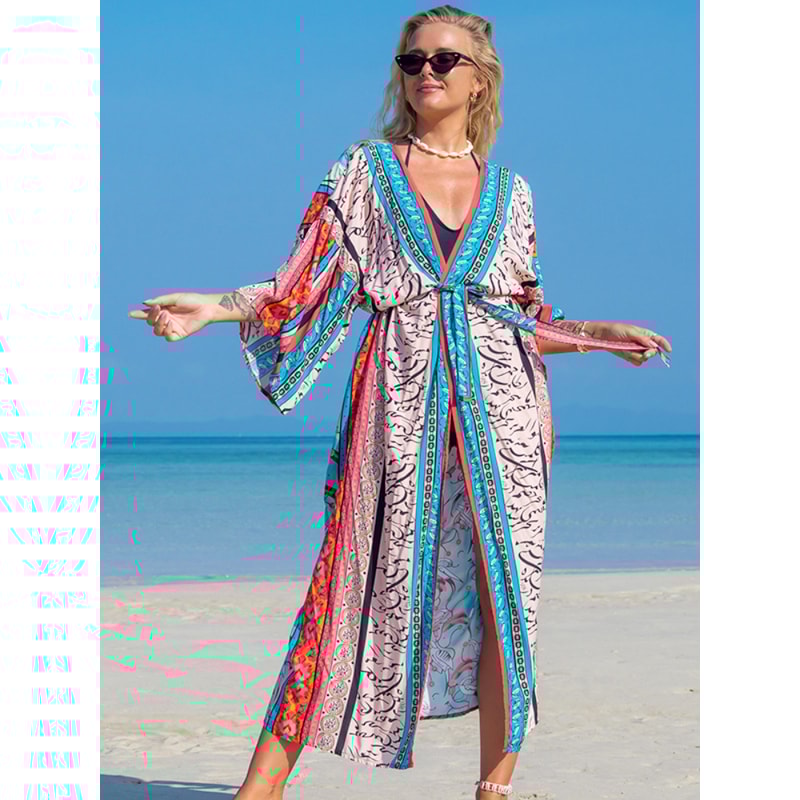 Luxury Beach Outings Belted Swimwear Cape Sea Boho Coverup Long 2