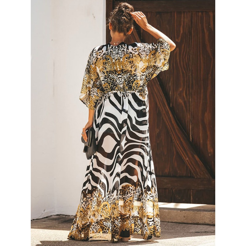 Leopard Printed Kimono Women Long Cape for Swimsuit Tunic Summer Beach Wear