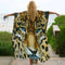 Plage Swimsuit Cover up, Tiger Pattern Print Kimono Robe, Boho Loose Long Dress
