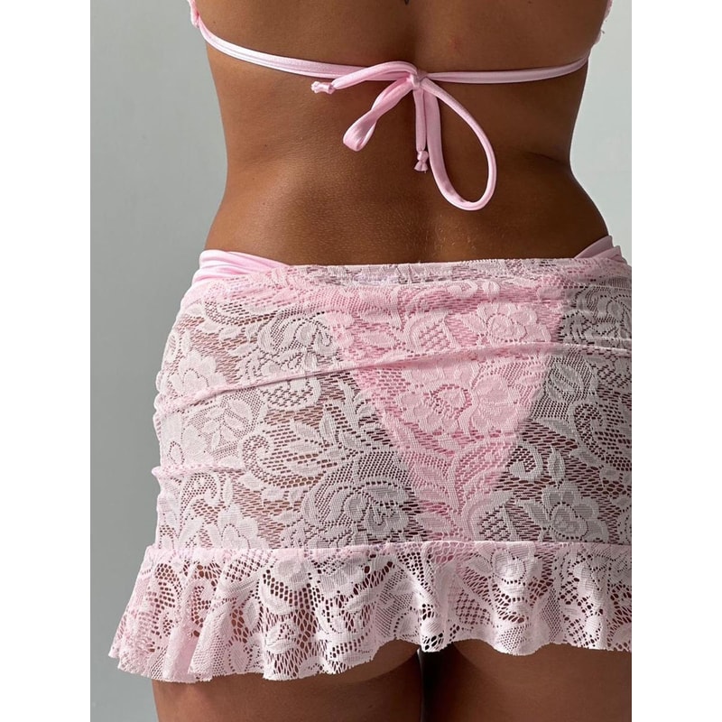 See Through Mini Skirts Low Waist, Women's Bikini Cover-up Skirts Lace, Ruffle Casual Beach Skirts Summer