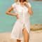 Smock Long Tops, White Long Shirts Bikini Cover-up Women, Summer Lapel Button down Swimwear