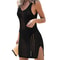 Solid Color V Neck Sleeveless Beach Short Dress, New Style Women Knitting Bikini Cover-Ups Hollow Out Split Sunscr