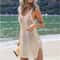 Solid Color V Neck Sleeveless Beach Short Dress, New Style Women Knitting Bikini Cover-Ups Hollow Out Split Sunscr