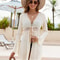 White Beach Cover Up, Long Sleeve V-Neck, Knitted Beachwear, Pareo Sun Protection Clothes, Lace Dress