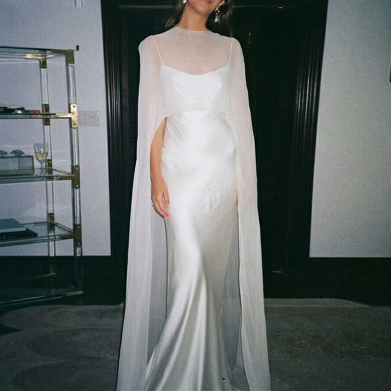 Long Party Tops, Solid Color Sheer Cover-ups Summer Holiday, O Neck Cape Blouse Female