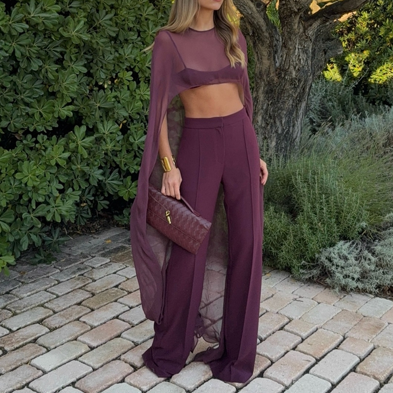 Long Party Tops, Solid Color Sheer Cover-ups Summer Holiday, O Neck Cape Blouse Female