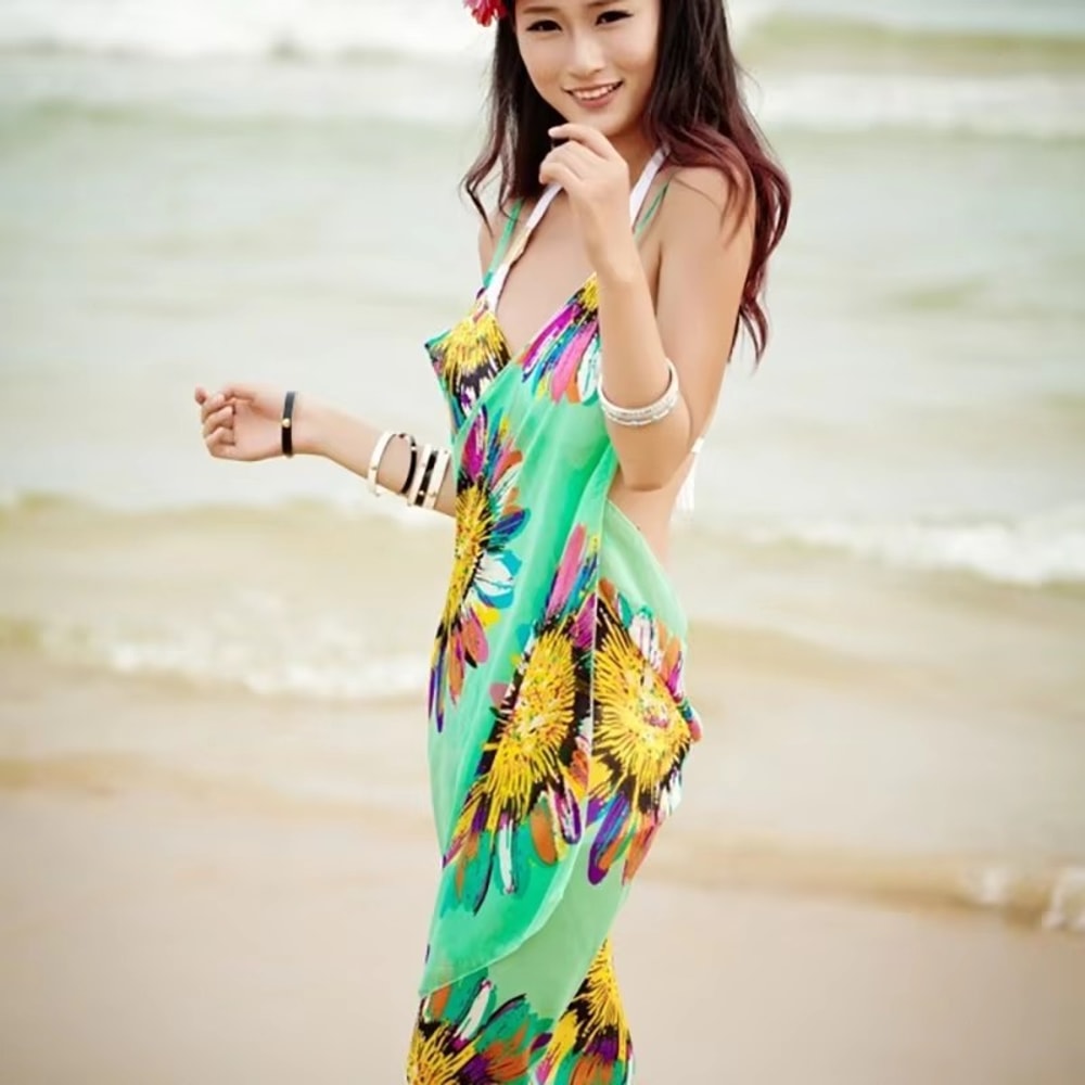 OpenBack Swimwear Women Halter Sling Chiffon Beach Towel Bikini Wrap Pareo Skirts For Beach Holiday 7