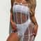Diamond Rhinestones Hollow Out Tunic Luxury Beach Dress Coverups Beach Wear Female Summer Outfit 7