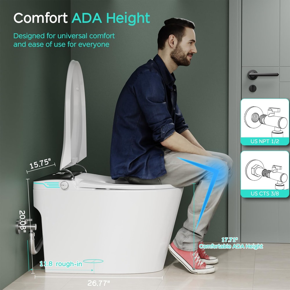 One-Piece Toilet with Built-in Bidet, ADA Bidet Height, Foam Dispenser, Instant Warm Water and Dryer