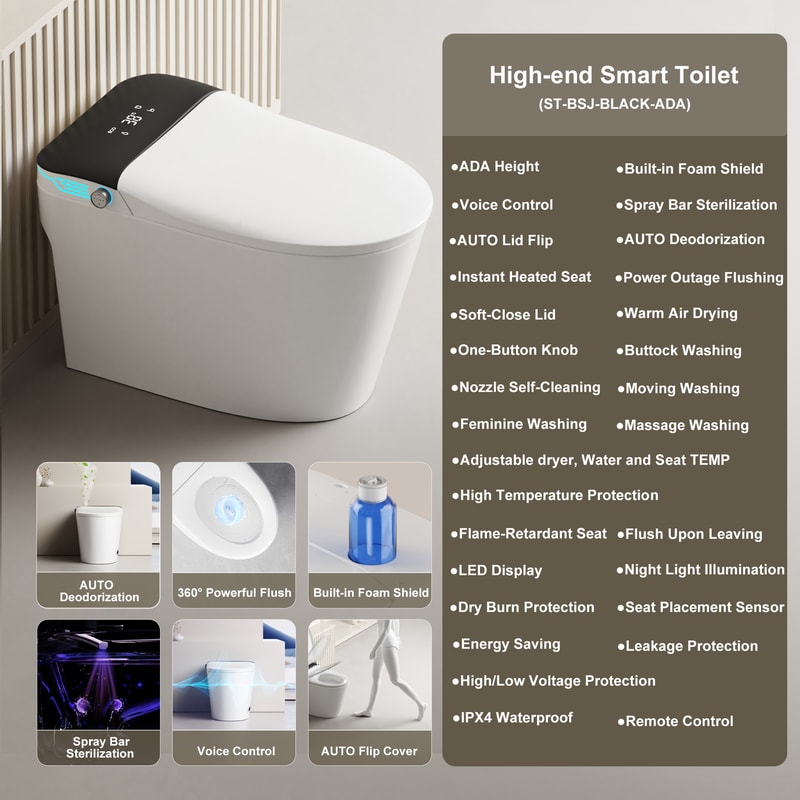 One-Piece Toilet with Built-in Bidet, ADA Bidet Height, Foam Dispenser, Instant Warm Water and Dryer