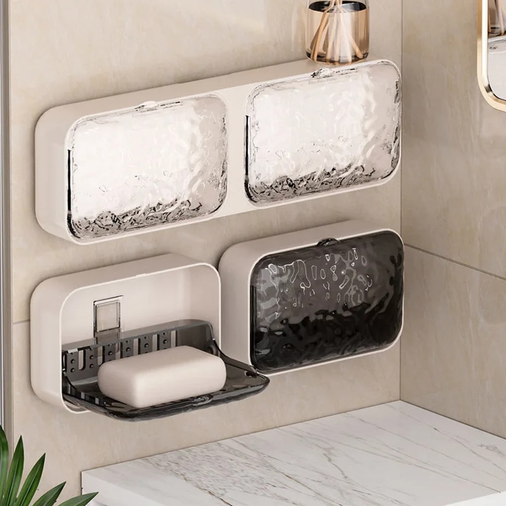 Wall Mounted Soap Holder Organizer FreePunching Bathroom Soap Sponge Holder Double Drainage Dish 4