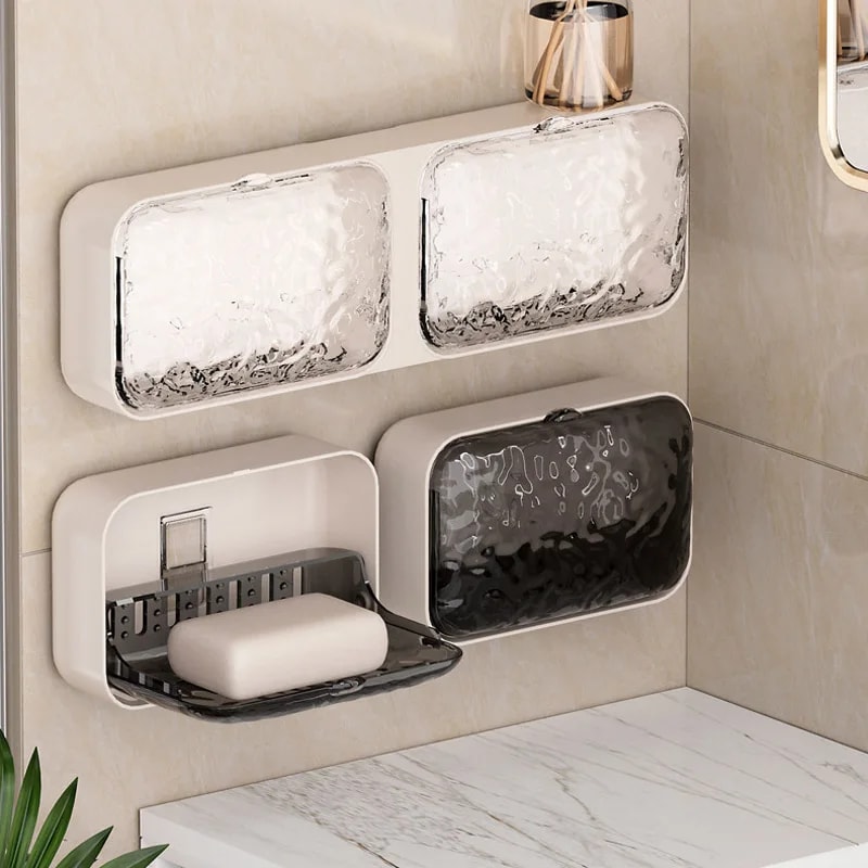 Wall Mounted Soap Holder Organizer FreePunching Bathroom Soap Sponge Holder Double Drainage Dish 4