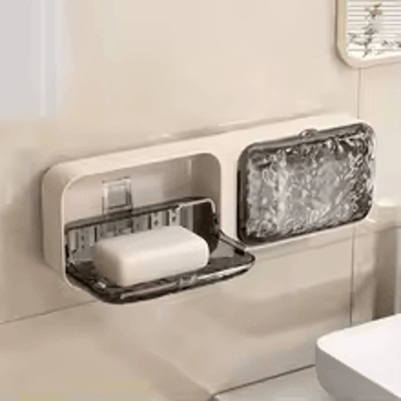Wall Mounted Soap Holder Organizer FreePunching Bathroom Soap Sponge Holder Double Drainage Dish 8