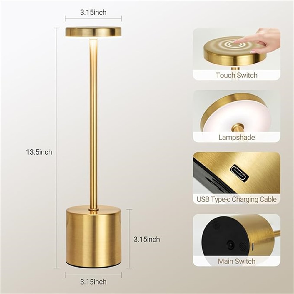 Stepless Dimming USB Rechargeable Night Light, Touch Desk Lamp for Bedside, Hotel, and Bar Use