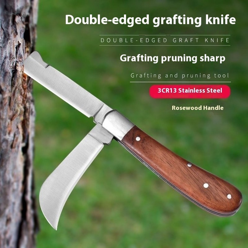 Grafting Tools Folding Knife, Professional Garden Grafting Pruning Cutter, Wooden Handle