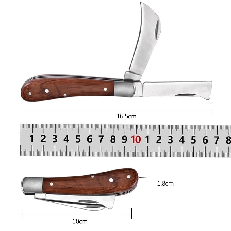 Grafting Tools Folding Knife, Professional Garden Grafting Pruning Cutter, Wooden Handle