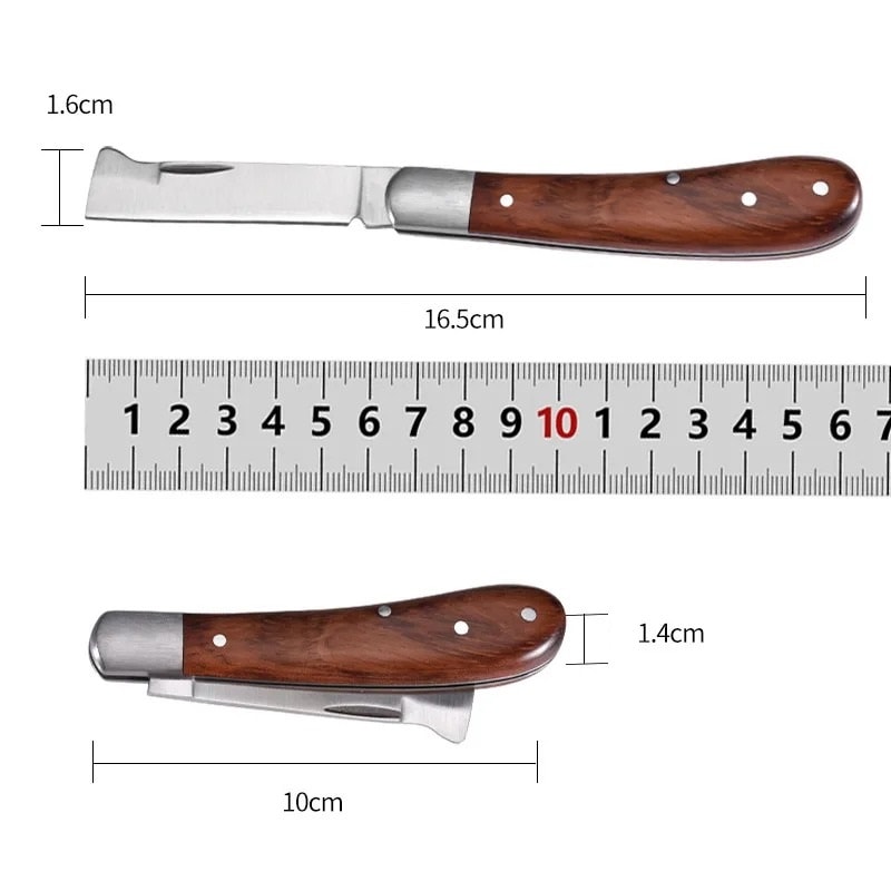 Grafting Tools Folding Knife, Professional Garden Grafting Pruning Cutter, Wooden Handle
