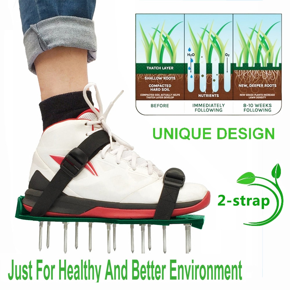 Garden Tool Aerator Shoes Strap, Spiked Grass Shoes for Lawn Care and Gardening Scarifier