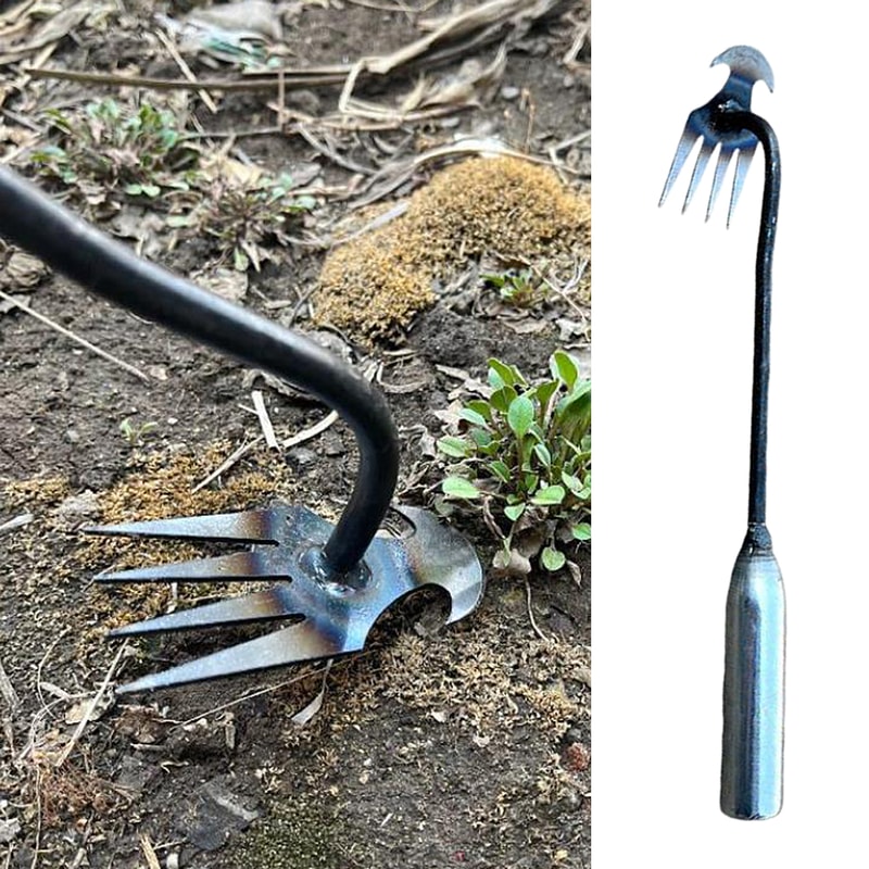 Sturdy Vshaped Fork Gardening Tools Grass Rooting Loose Soil Rake Ergonomic Handle Weed Extractor 0