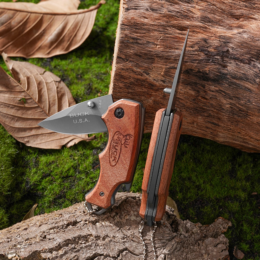 Portable Folding Knife with Solid Wood Handle, Multifunctional Knife for Camping and Outdoor Use