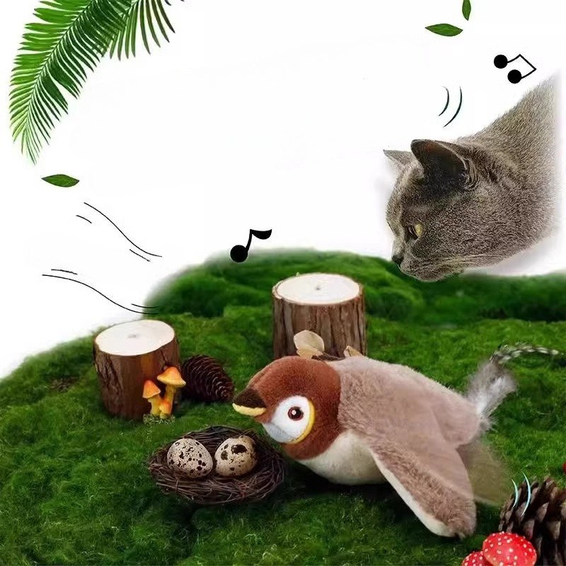 Rechargeable Automatic Teaser Cat Toy, Bird Feather Interactive Squeaky Kitten Toy, Bite Resistant
