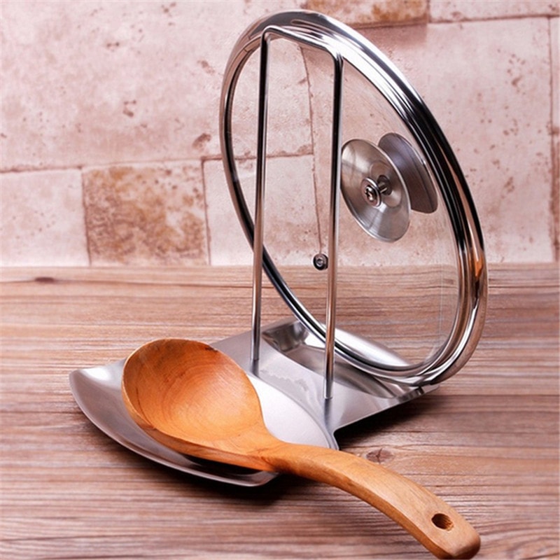 Silver Color Soup Spoon Holder, Stainless Steel Pan Pot Cover Stand, Drain Rack, Kitchen Organizer