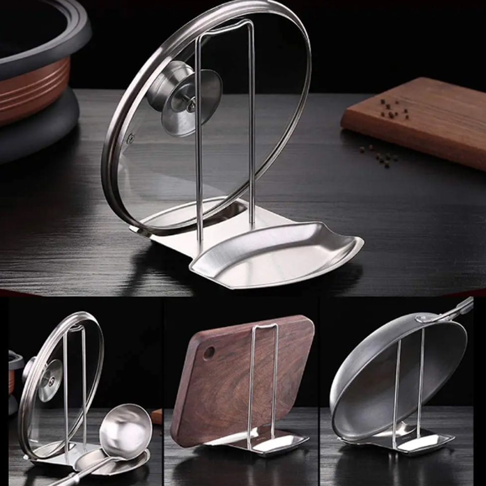 Silver Color Soup Spoon Holder, Stainless Steel Pan Pot Cover Stand, Drain Rack, Kitchen Organizer