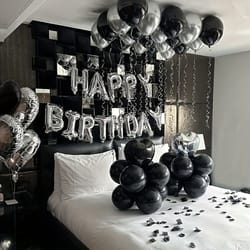 heart-shaped black and silvery balloons for party decoration