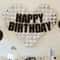 Happy Birthday Decorations Black Glitter Banner Oversized Silver Mosaic Heart Balloons