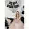 Happy Birthday Decorations Black Glitter Banner Oversized Silver Mosaic Heart Balloons