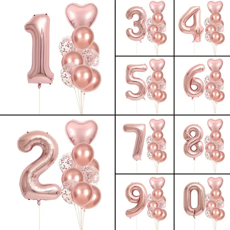 Rose Golden Number Heart Balloons For Wedding And Birthday Celebration 0
