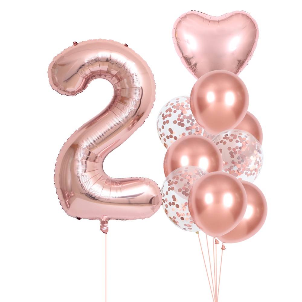 Rose Golden Number Heart Balloons For Wedding And Birthday Celebration 6
