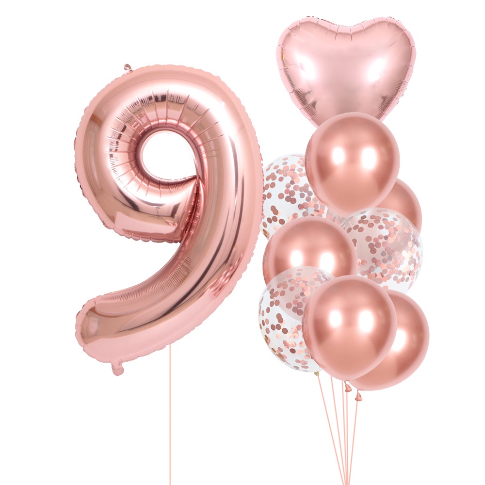Rose Golden Number Heart Balloons For Wedding And Birthday Celebration 13