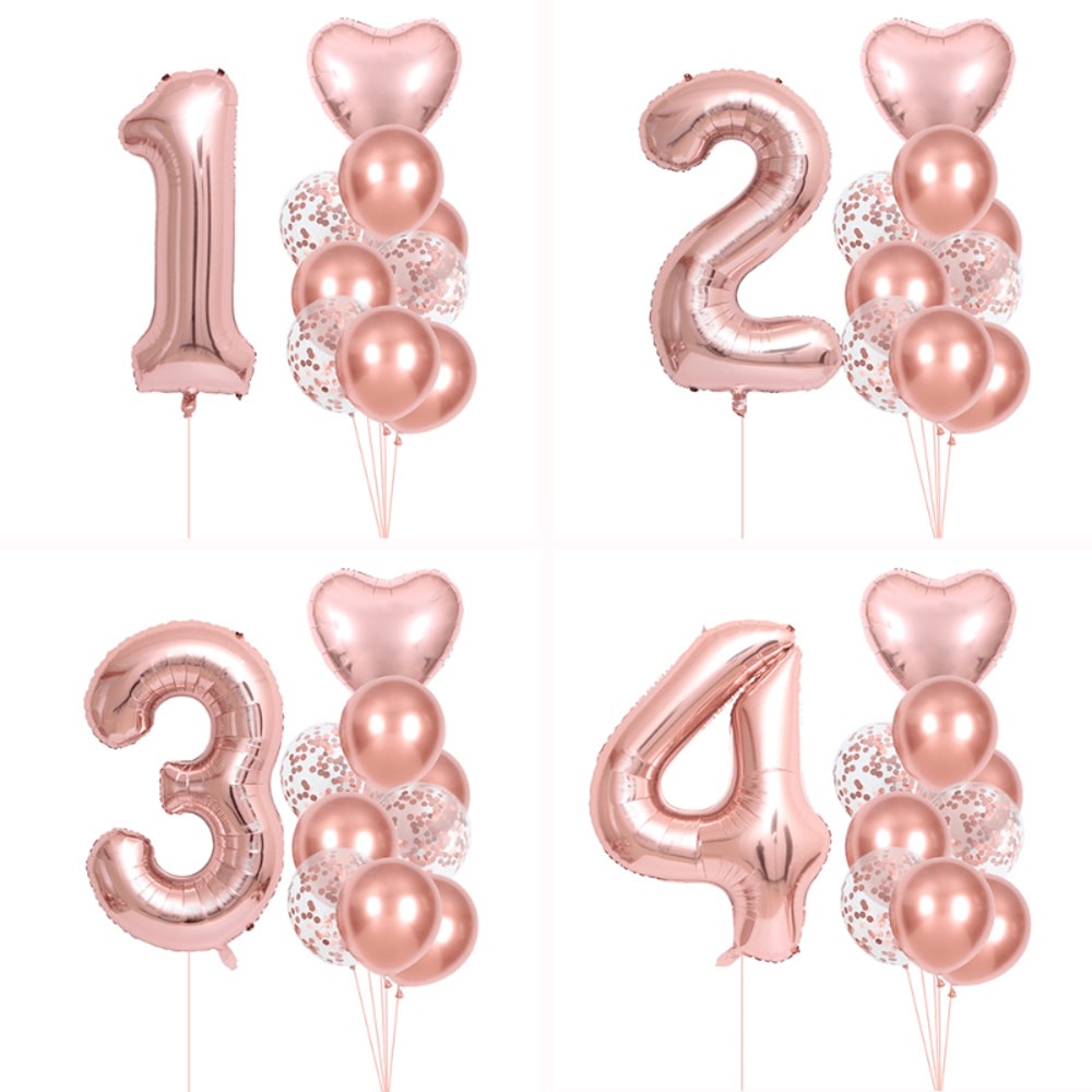 Rose Golden Number Heart Balloons For Wedding And Birthday Celebration 4
