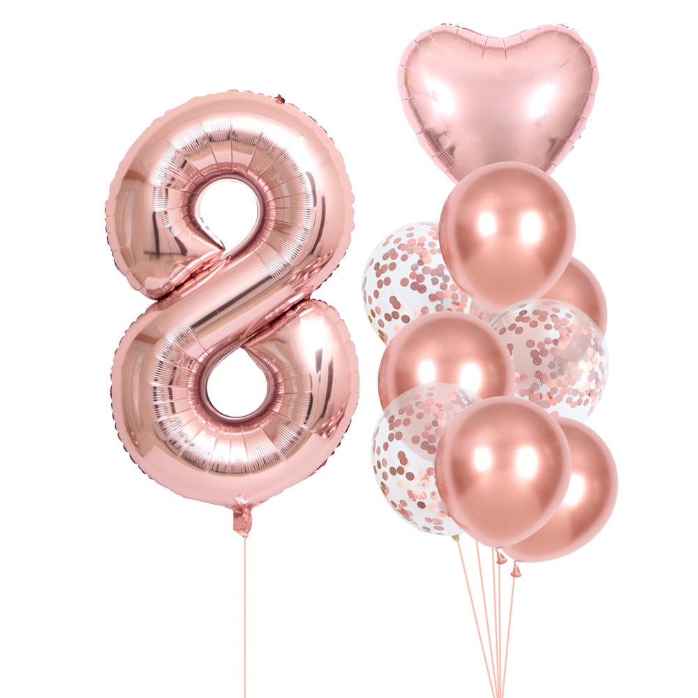 Rose Golden Number Heart Balloons For Wedding And Birthday Celebration 12