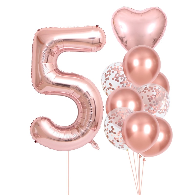 Rose Golden Number Heart Balloons For Wedding And Birthday Celebration 9