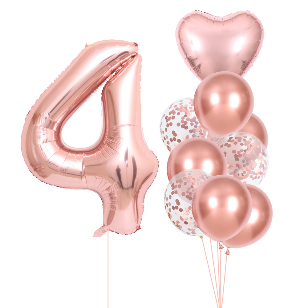 Rose Golden Number Heart Balloons For Wedding And Birthday Celebration 8