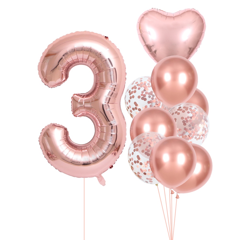 Rose Golden Number Heart Balloons For Wedding And Birthday Celebration 7