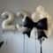 Silver Black Bowknot Balloons Set, Black Heart Aluminum Foil Balloons, Valentine's Day Girlfriends Party Decorations