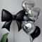 Silver Black Bowknot Balloons Set, Black Heart Aluminum Foil Balloons, Valentine's Day Girlfriends Party Decorations